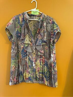 Ruffled Paisley Short-Sleeve Blouse - Multicolor